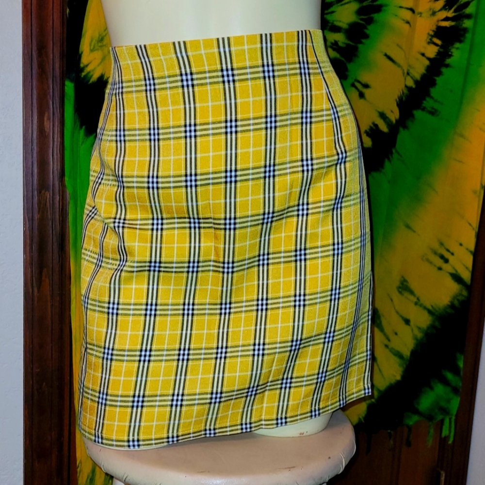 Plaid pencil mini skirt